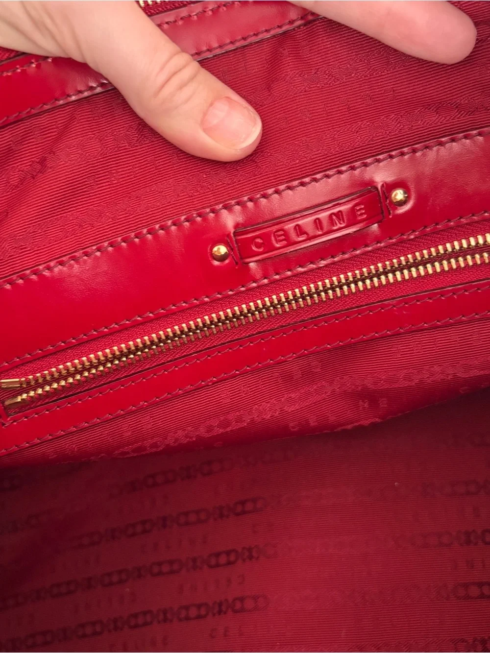 Céline Lirine Red Patent Leather Satchel Handbag